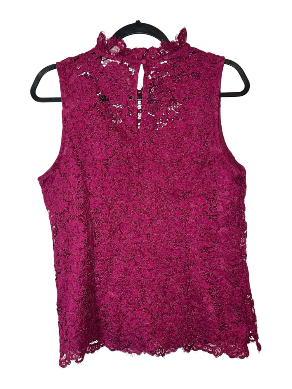 WHBM Lace Sleeveless Top Magenta Pink Size 12 Lined Mock Neck - Picture 2 of 6